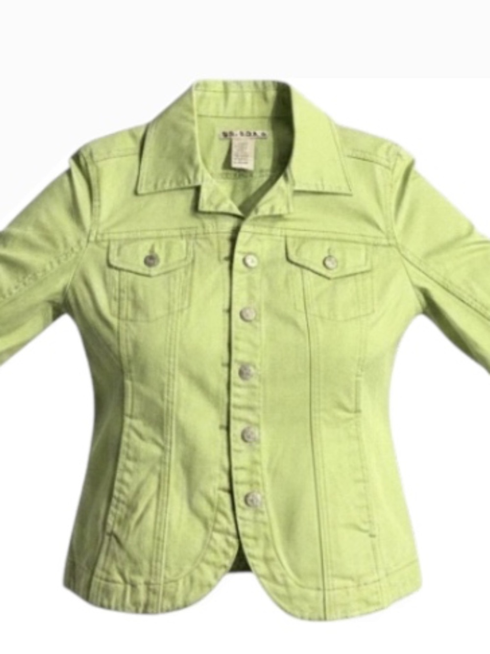 A.M.I. Lime Green Denim Style Trucker Button Front Jacket Size M